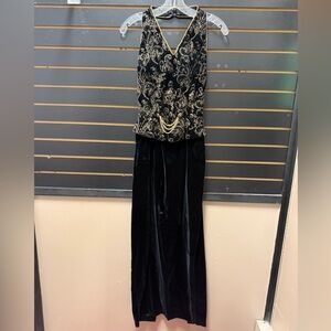 Vintage Scott McClintock Black Velvet Gold Brocade Halter Gown Size 4 USA
